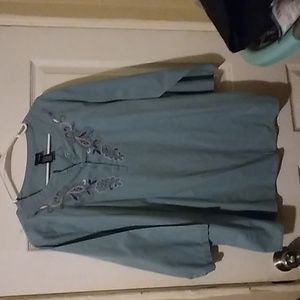 Aqua Green Cotton & Polyester Blouse with Paisley Print